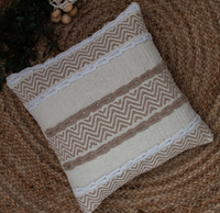 Funda de Cojín de Algodón Orgánico Tejida a Mano, Estilo Boho de Lujo, 20x20 Pulgadas, con Flecos, para Hogar, Hotel, Dormitorio, Sala de Estar, Hecha en India