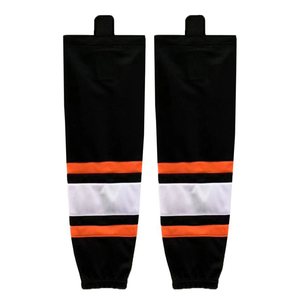 Chaussettes de hockey sur glace bleues avec manches de sport durables à rayures rouges et blanches avec logo personnalisé - Product Image 5