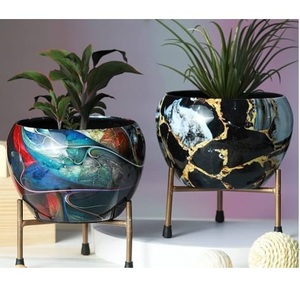 Party Wedding Garden Decoration Accessories Unique Style Metal Flower Planter <b>Pot</b> With White Enamel Finishing - Product Image 3