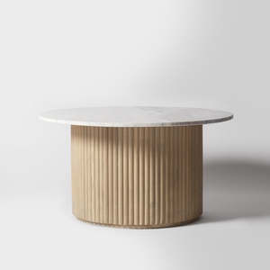 Mesa de Centro de Diseño de flauta de madera de mango de madera maciza con tapa de mármol - Product Image 1