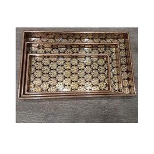 Prêt à Expédier Cuivre Noir Fleur Émail Imprimé Bois Décoratif Plateau De Service Ensembles pour Restaurant Maison Hôtel Cuisine Table - Product Image 1