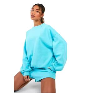 2025 Conjunto de sudadera y pantalones cortos de 2 piezas para mujer Cuello redondo para mujer con conjuntos de manga con hombros caídos - Product Image 1
