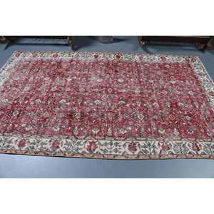 Tapis turc vintage 4,9x8,3 pi (149x253 cm), tapis à motifs floraux rouges - Product Image 3