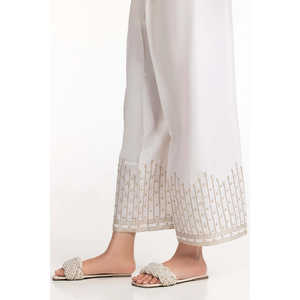 Pantalon large blanc 100% soie brute satinée, taille haute, brodé, respirant TR-24-26 - Product Image 2