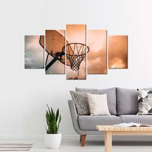 ศิลปะบนผืนผ้าใบลายห่วงบาสเก็ตบอลสุดหรู: ของตกแต่งผนังห้องเด็กผู้ชาย ชุดผ้าใบขนาด 5 เมตร - Product Image 1