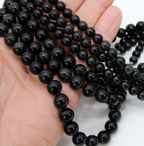 Collier en cristal naturel, perles d'obsidienne noire lisses, pierre rouge polie, bijoux en pierres précieuses, brin lâche, grossiste, pierre précieuse pour la guérison - Product Image 2