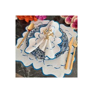 Tovaglietta americana dettagliata blu e blu marmorizzato, tampone con tessuto antimacchia, 6 pezzi