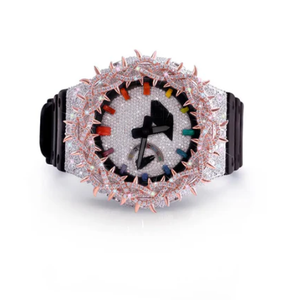 Reloj Rainbow Inferno de Acero Inoxidable con Bisel Dorado Rosa, Esfera de Cristal con Incrustaciones de Diamantes, Caja Redonda, Resistencia al Agua de 10 Bares - Product Image 3
