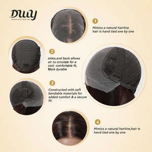 Perruque synthétique sans colle Luna-DWY, Lace Front 13x6, raie libre, coupe bob longueur épaule, Yaki lisse, 24-30 pouces, transparente - Product Image 4