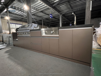 Grande armoire de cuisine moderne d'extérieur en acier inoxydable résistant aux intempéries avec portes vitrées, robinet, charnière, évier, prête à l'emploi pour appartement