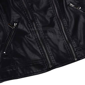 Blouson de motard en cuir véritable pour femme avec tissu en velours côtelé, motif uni, fermeture éclair - Léger et écologique, mode d'hiver - Product Image 6