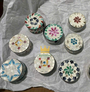 Juego de 6 posavasos redondos con Incrustaciones de nácar con soporte Patrón de flores Drinkware Tapetes y almohadillas más vendidos - Product Image 6
