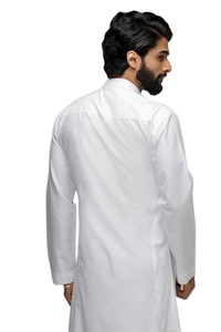 Venta superior ropa islámica manga larga hombres Thobe árabe Jubba árabe Thobe vestido árabe blanco teñido bolsillo personalizado parche hombres thobe - Product Image 3