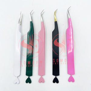 Pinzas para pestañas con diseño de corazón de 45 grados profesionales de alta calidad, punta de fibra blanca sólida, acero inoxidable puntiagudo, longitud de 10mm - Product Image 1