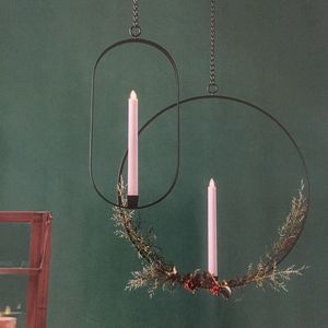 Round Shape Wrought Iron <b>Christmas</b> <b>Wreath</b> Candle Holder Multiple Colors Home Holiday <b>Christmas</b> Festival Hanging Decor - Product Image 2