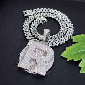 Collar con Colgante de Letra de Diamante Moissanite de Lujo, Chapado en Plata, con Incrustaciones de Diamantes, Joyería Hip Hop - Product Image 6