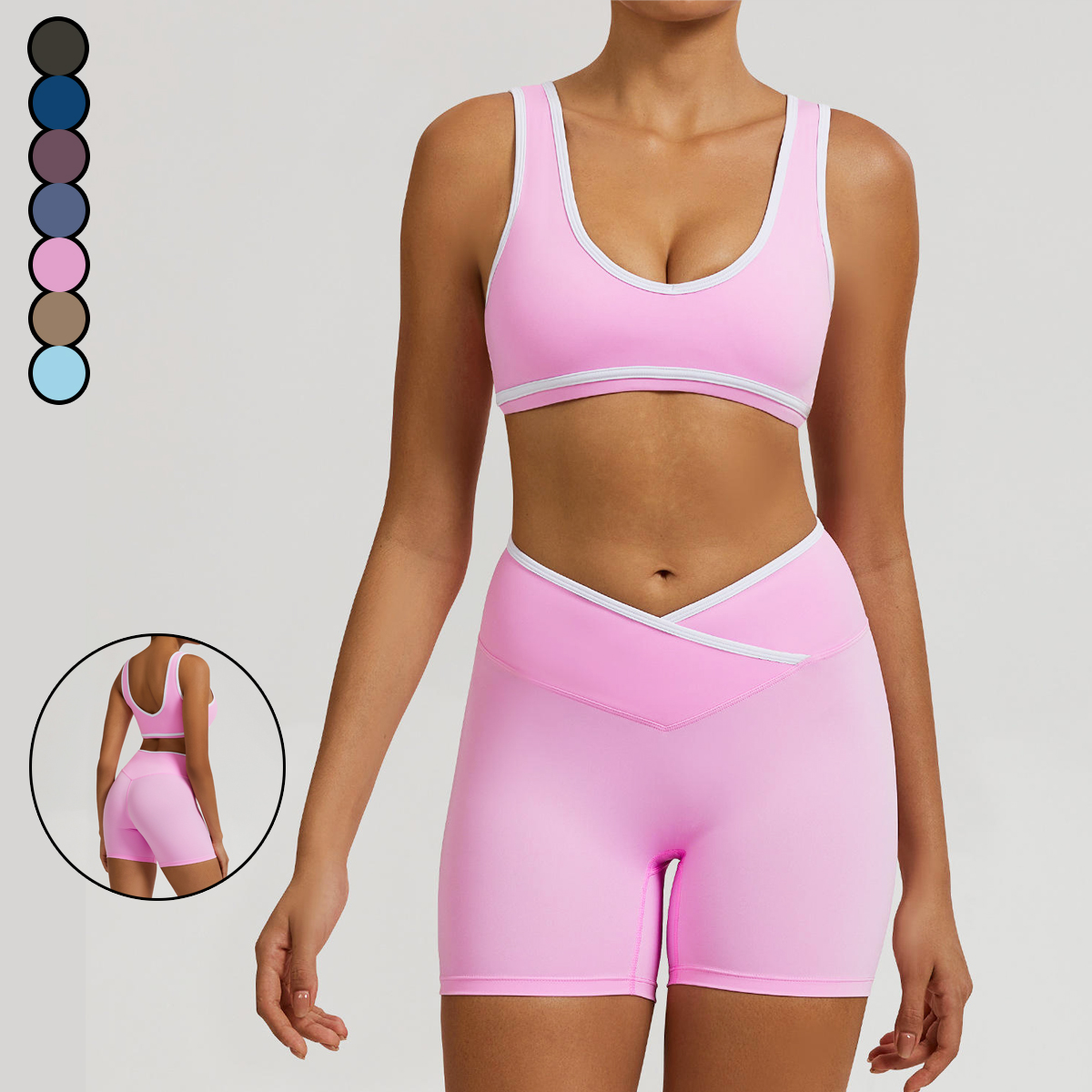 Women's High Waist Drawstring Yoga Leggings 2pcs Active Wear Quick Dry Breathable Spandex/Nylon Fitness Solid
