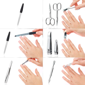 Kit de manucure pédicure 8 pièces de haute qualité Ciseaux à ongles luxueux en acier inoxydable Clipper Poussoirs avec pochette en PU - Product Image 3