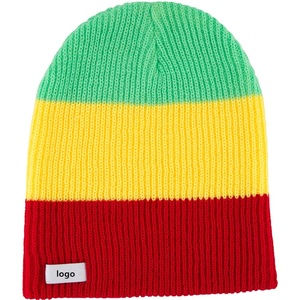 Personnalisable 100% Cotton Slouchy Ribbed Knit Trio Beanie Rasta Print Winter Hat - Product Image 2