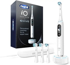 <span class=keywords><strong>Oral</strong></span>-<span class=keywords><strong>B</strong></span> serie iO 10 spazzolino elettrico ricaricabile <span class=keywords><strong>con</strong></span> <span class=keywords><strong>sensore</strong></span> di <span class=keywords><strong>pressione</strong></span>, 4 testine, custodia da viaggio-7 modalità, Timer 2 Min
