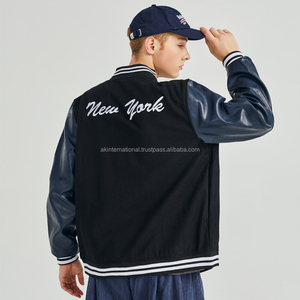 Wholesale Custom Men's Cotton <b>Fleece</b> Baseball <b>Jacket</b> Stand Collar Varsity Design for Winter - Product Image 5