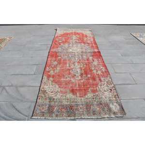 Turkish Vintage Rug, 3.8x10.7 ft <b>Runner</b> Rug, <b>Red</b> Check Rug - Product Image 1