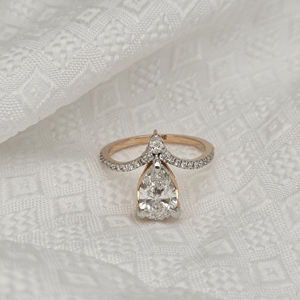 Anillo de Diamantes de Alta Calidad Chapado en Oro Sólido de 14K, Anillo de Compromiso con Diamante Cultivado en Laboratorio con Corte Pera para Mujer, Anillos Finos - Product Image 1