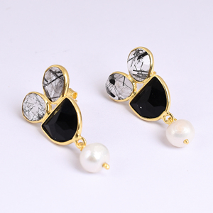 Pendiente de moda de Plata de Ley 925 con piedra lunar arcoíris, piedra preciosa labradorita, ocasión de boda con piedra principal de perla - Product Image 5