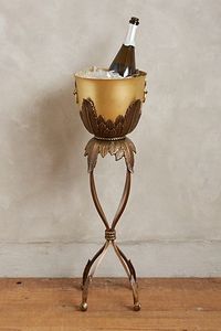 AK Brass Stainless Steel Round <b>Ice</b> Bucket With <b>Tray</b> In Copper Antique Finished And Green Stand For Barware Accessories - Product Image 3