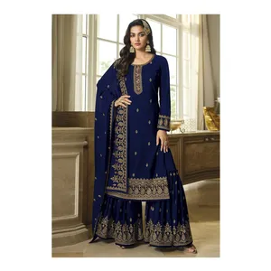 Indian Supplier of Elegant Design Beautiful Fashion Designer Georgette Sharara Palazzo Salwar Suit with Embroidery Work