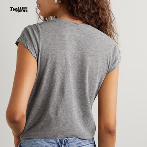 Camiseta lisa para mujer con cuello en V, de alta calidad, personalizada, ajustada, blusas y camisas para mujer 2026 - Product Image 3