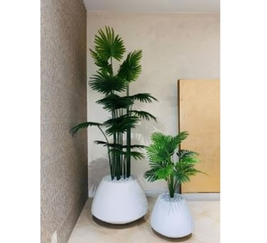 Macetas de Piedra Blanca Zenith de Plástico Ecológico Horti Club, Plantas Artificiales de Livistona para Interiores/Exteriores, Hogar y Oficina - Product Image 1
