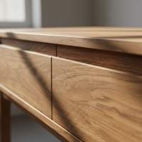 Table console moderne ronde en chêne massif/caoutchouc écologique/MDF avec 2 tiroirs pour le salon et la salle à manger