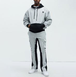 Conjunto Deportivo de Sudadera con Capucha y Pantalones Jogger para Hombre, Diseño Colorblock, 100% Algodón, Transpirable, Estilo Casual Urbano, Moda Retro - Product Image 1