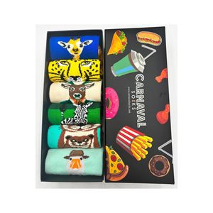 Lot de 6 chaussettes pour fille à motifs animaux cool, respirantes, chaudes, en nylon, longueur mi-mollet, fines, tricotées, avec motif imprimé en maille, pour usage quotidien, hiver - Product Image 1