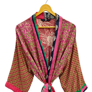<b>Swim</b> Wear Soft Silk Bathrobe Multi Color <b>Robe</b> Night Wear <b>Robe</b> Indian Vintage Recycled Silk Sari Kimono, - Product Image 1