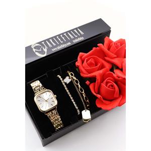 Orologio da donna in oro personalizzato, bracciale speciale e Set di Rose rosse - Product Image 1