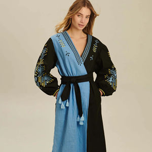 2025 recién llegados vestidos casuales mujeres noche manga completa con bordado a mano ucraniano hasta la rodilla vestidos diseñador algodón - Product Image 1