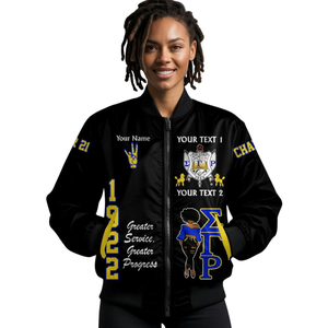 Sigma Gamma Rho giacca di raso SGRho oro blu reale 1922 lettere greche ricamate Bomber Varsity donna capispalla - Product Image 4