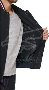 Veste universitaire à logo personnalisé pour hommes, col montant, manches en cuir, broderie, automne, noir, vestes de baseball Letterman pour hommes - Product Image 6