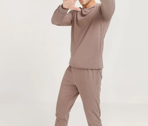 ชุดกีฬาคอกลมแบบสวมหัวสีพื้นชุดวอร์มสองชิ้นผ้าคอตตอนขนแกะ100% งานตามสั่ง - Product Image 6