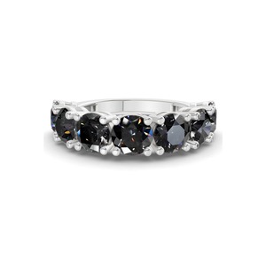 Bague ronde noire raffinée en or massif 14 carats avec diamant de laboratoire de 1,00 carat (tw) couleur noire, clarté VS, 7 diamants, contraste audacieux et spectaculaire - Product Image 1