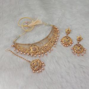 Kriaa Brown Stone Gold Plated <b>Fine</b> <b>Jewelry</b> <b>Set</b> with Maang Tikka 1107967 Necklace <b>Set</b> - Product Image 1