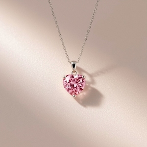 Collar con colgante de zafiro rosa en forma de corazón de oro blanco de 14K con dijes para mujer, joyería fina de fiesta OEM - Product Image 6