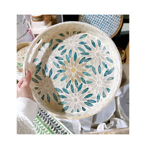 Plateau de service en nacre au design floral exquis, artisanat écologique, décoration d'intérieur haut de gamme, tailles personnalisées 15cm-100cm - Product Image 1