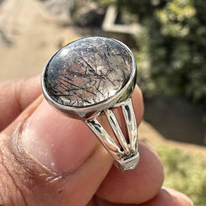 แหวนเงินแท้ 925 ประดับด้วยควอตซ์รูไทล์สีดำธรรมชาติ |   เครื่องประดับอัญมณีทำมือ - Product Image 2