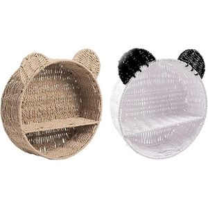 Étagère murale ours en dessin animé panier suspendu tissé en rotin rond pour l'affichage de plantes élégantes et le décor de stockage - Product Image 2