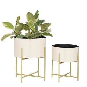 Macetas con acabado blanco con soporte negro para decoración de plantas de suelo de interior y exterior Maceta de flores de metal - Product Image 1
