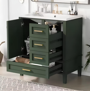 Modern Luxury Bathroom <b>Vanity</b> Cabinet <b>LED</b> <b>Mirror</b> Wash Basin Solid Wood European Contemporary Design PVC Steel Custom Home Use - Product Image 1