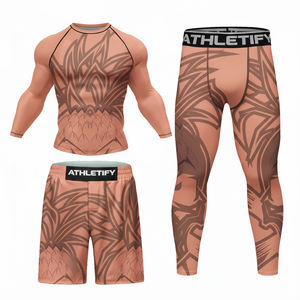 Breathable Compression Sublimated Activewear Set Rash Guard Training <b>Shorts</b> and <b>Tights</b> for MMA Gym Fitness Running Quick Dry - Product Image 1
